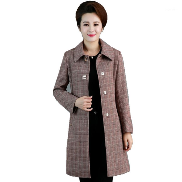 

selling product in 2020 large size coat autumn lattice windbreaker luxury clothes middle age women clothes 011, Tan;black