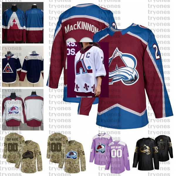 

2021 reverse retro customize #29 nathan mackinnon colorado avalanche hockey jerseys golden edition camo veterans day fights cancer shirts, Black;red