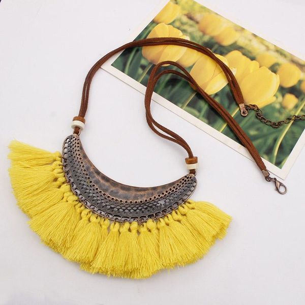 

vintage punk tassel dangle pendant necklace big ethnic necklace for women bohemia long choker fashion multicolor valentine's day gift, Silver