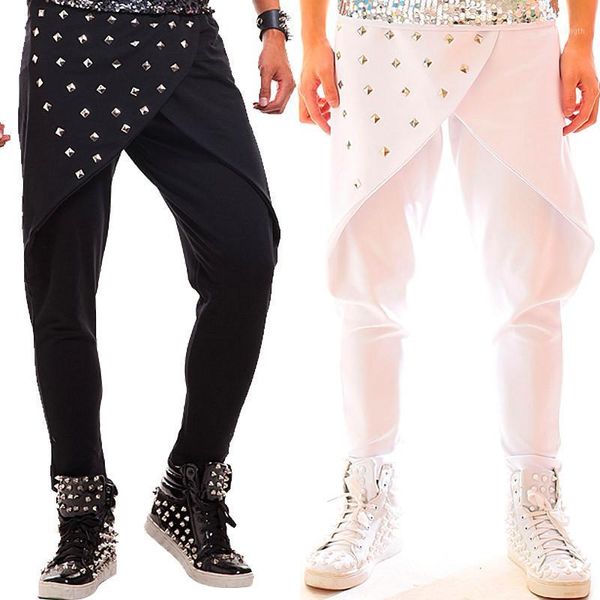

bar male dj costume rivets rock concert pants hairstyles performance stage pants 20201, Black