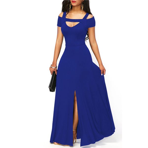

large solid v-neck off the shoulder slit slim fit party elegant dress, Black;gray