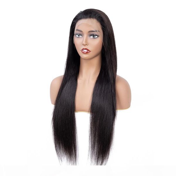 

360 frontal full lace human hair wigs pre plucked with baby hairs glueless virgin brazilian straight 360 lace wig for black women, Black;brown