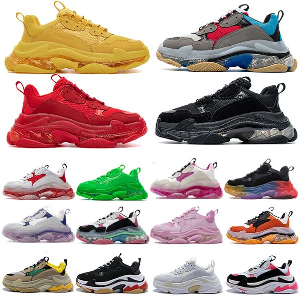 

горячая мода 17fw кристалл bottom парижа тройного урожай папа chaussures мужчины женщина платформы повседневная обувь спорт на открытом возд, Black