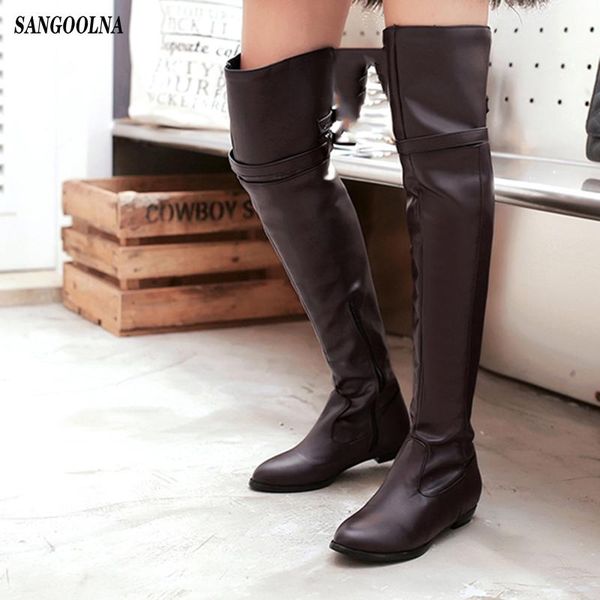 

women knee low boots high heels ethic shoes woman chaussures femme ladies over knee ladies shoes vintage pu leather booties, Black