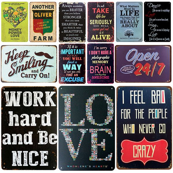 2021 Trabalho Duro Placa Metal Vintage Tin Sign Pin Up Wall Artimagem Decoração Chic Metal Sinais Vintage Bar Bar Metal Pôster Pub Placa