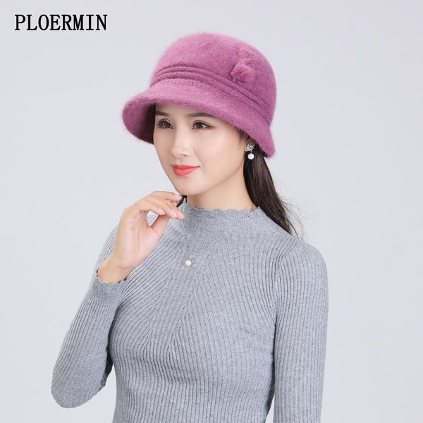 

beanie/skull caps autumn winter women knitted hat elegant fur blend middle-aged mother warm beanies thick velvet basin cap11.11, Blue;gray