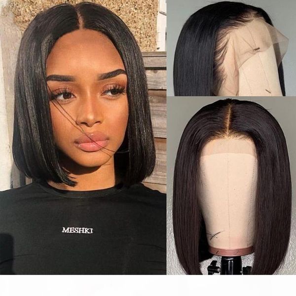 

ymsbeauty 150 density straight short bob lace front human hair wigs for women brazilian bleached knots short bob wigs pre plucked, Black;brown