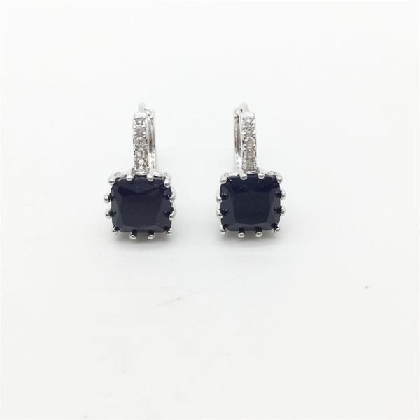 

2021 ear hoop earrings for women black colors square with cubic zircon charm flower hoop earrings women jewelry gift, Golden;silver