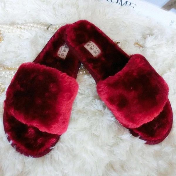 

winter women house slipper plush slippers fur slides fluffy faux not-slip flat sandals female casual shoes zapatos mujer #2t7n, Black