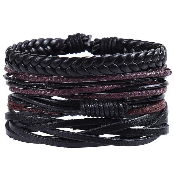 

new vintage leather bracelet fashion hand-knitted multi-layer leather bracelet and fashion men's gift, Black