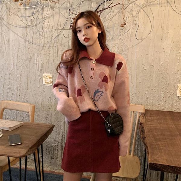 

women's sweaters pink sweater women autumn and winter loose outer wear 2021 spring japanese long sleeve, White;black