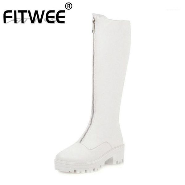 

fitwee 2020 woman chunky heels knee high boots round toe black platform round toe zipper long boots footwear size 34-431