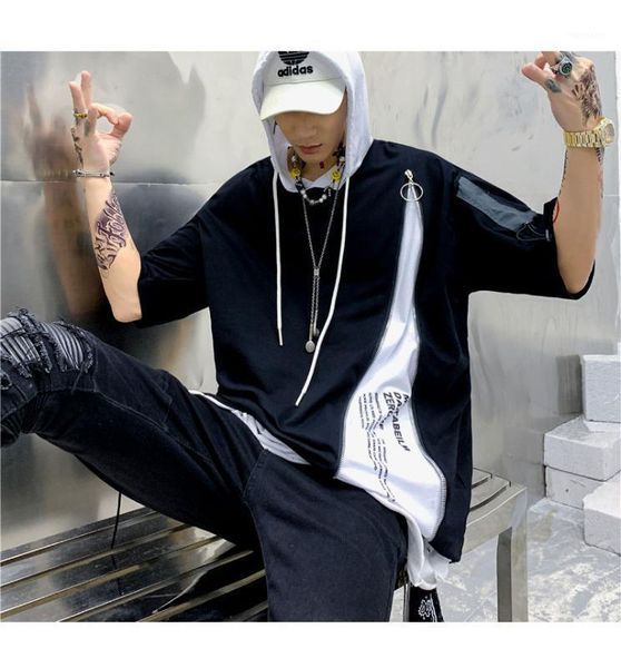 

2020 summer new youth popular european and american hip hop style five-point sleeve hooded sweatshirt fashion casual pullover1, Black