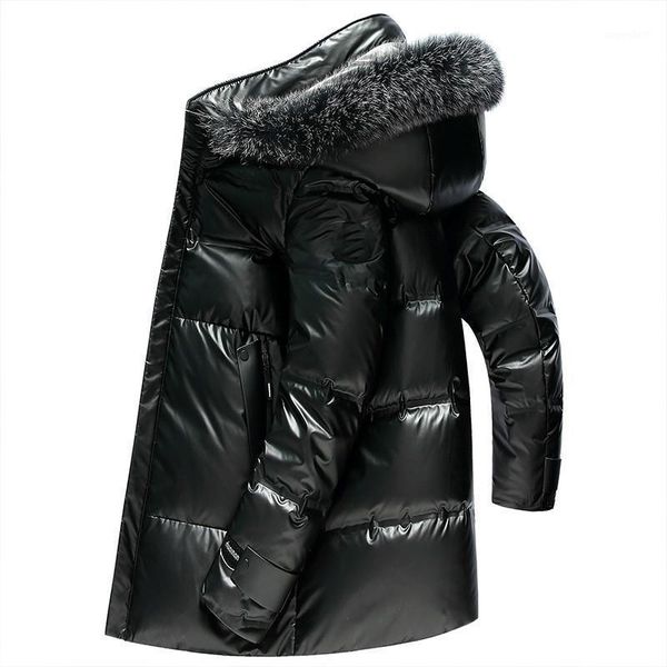 

90% white duck down jacket men's thickened fur hooded fashion shiny down coats male outwear winter jacket 20211, Black