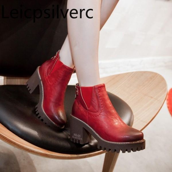 

autumn and winter the new fashion round head color matching thick heel high heel short tube women's boots plus size 32-431, Black