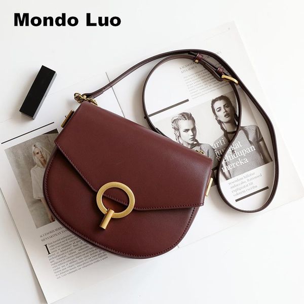 

women genuine leather vintage design half-round single shoulder saddle special bag