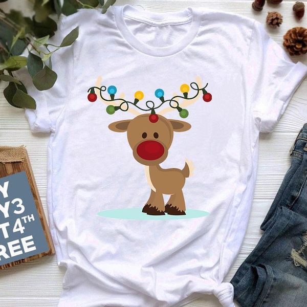 

women graphic tee santa claus merry christmas reindeer white t-shirt women fashion short sleeve tshirt female 90s white tshirt