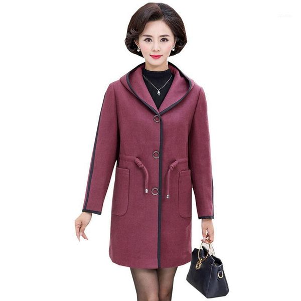

women's wool & blends plus size women woolen coats hooded medium long middle-aged jackets outwear female loose coat fp15551, Black