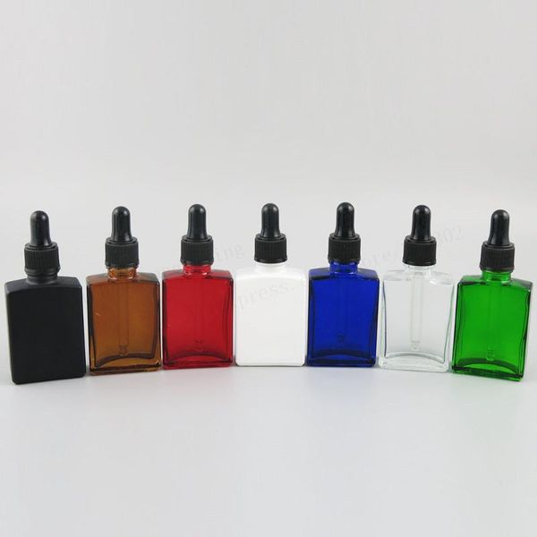 

storage bottles & jars 200 x 30ml square flat glass with black pipette dropper 1oz white clear blue e liquid container, bottle