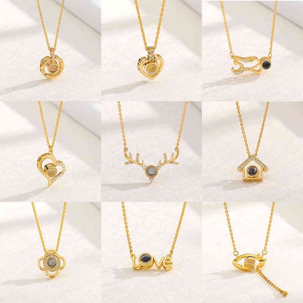

2021 fashion 100 languages i love you projection necklace for women romance couple jewelry gift mom on mother's day bff, Silver