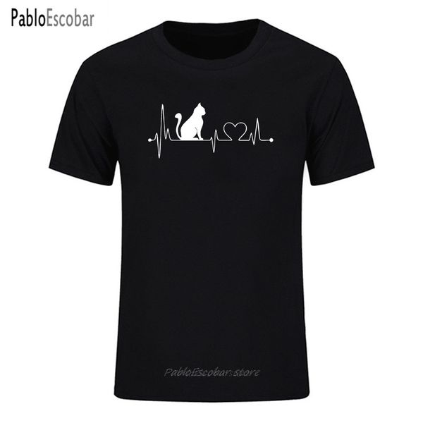 

men's funny cat with electrocardiogram cottonn printing summer casual graphic tees hoodie designers t shirts sweatshirt