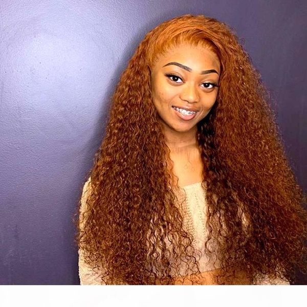 

kinky curly ginger blonde lace front wigs for women preplucked hairline ginger orange human hair lace wigs with baby hair, Black;brown