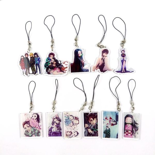 

keychain man demon slayer key chain women key holder couples keyring acrylic pendant mobile phone lanyard ring porte clef, Silver