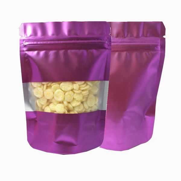 

100pcs lot matte purple stand up aluminum foil snack zip lock packaging bag with window dry flower tea mylar foil storage bags h bbyjul