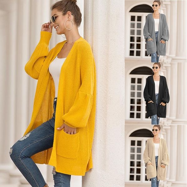 

spring and autumn new cardigan sweater lantern sleeve loose and plus-sized casual sweater women long coat womens sweater 201202, White;black