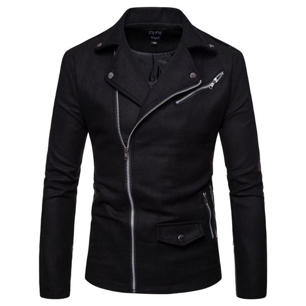 

men's wool & blends 2021 autumn and winter solid color overcoat cool cable-stayed england men slim fit-style, Black