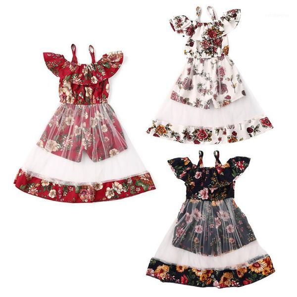 

girl's dresses princess summer toddler infant baby girls romper dress mesh tutu party wedding floral kids for cute sundress1, Red;yellow