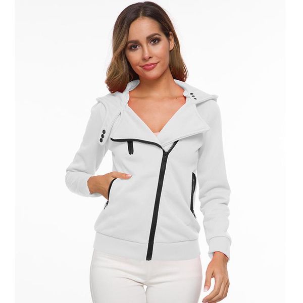 

skateboarding hoodies woman autumn winter lapel zipper outerwear female solid color hooded oblique zip skateboarding hoodies, White;black