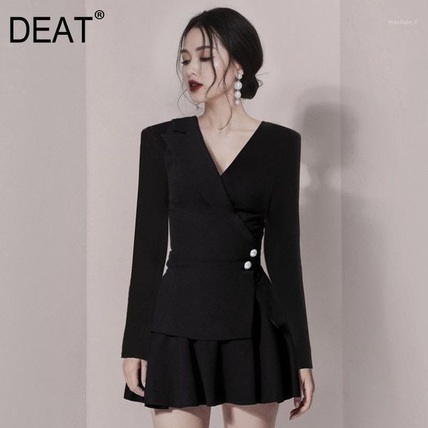 

deat] 2020 dress women's v collar full sleeve side button high waist elegant office lady slim classic new autumn fashion am1351, Black;gray