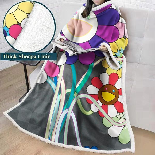 

flower big super soft throw blanket long shaggy throw with sleeves tv blanket wrap robe cover for lounge chair couch bs371