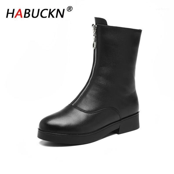 

habuckn natural wool women snow boots lady thick large size warm winter female shoes new trend front zipper ankle boots women1, Black