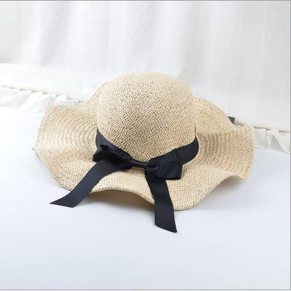 

myzoper 2020 new fashion bow ruffle basin cap visor straw hat casual tide korean version ribbon women's hat beach1, Blue;gray