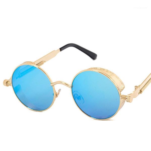 

sunglasses gothic steampunk women men vintage round coating reflective sun glasses retro gafas masculino de sol feminino1, White;black
