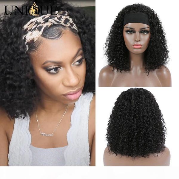 

short bob wigs headband human hair wig jerry curly none lace front wigs glueless full machine made headband wig for black women, Black;brown
