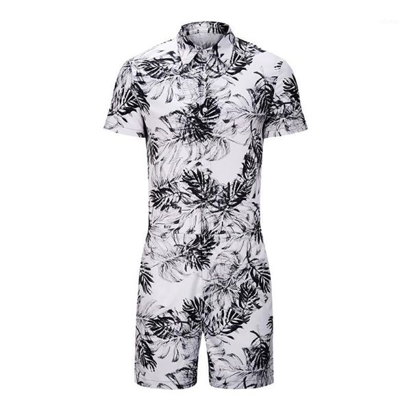 

men's tracksuits casual men's set trend print short sleeve siamese polyester round collar fitted suit printed t6111, Gray