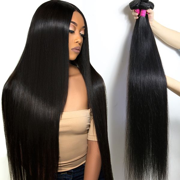 

brazilian virgin hair 30 32 34 36 40 inches straight bundles unprocessed body wave human hair weaves water deep wave human hair extensions, Black
