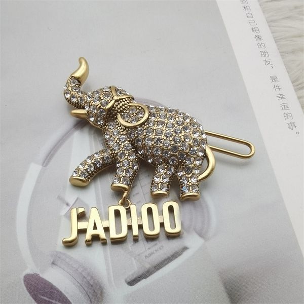 

70% off designer jewelry light luxury fashion high sense elephant full diamond letter pendant temperament hairpin side clip hair ornament fe, Golden;silver