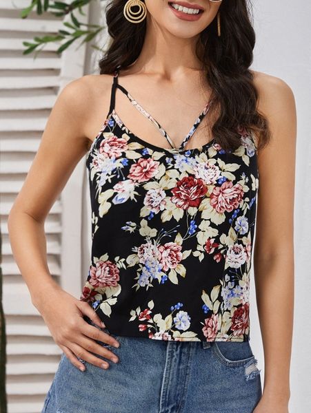 

floral cut out tie back cami 09vi#, White