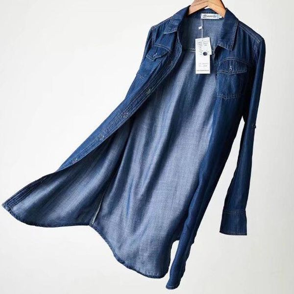 

plus size 3xl spring casual blouses women fashion long sleeve loose tencel denim cotton wash shirts, White