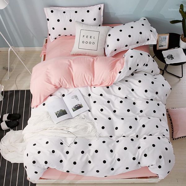 

home textile bedding sets polka dot pattern bed linens duvet cover set quilt cover pillowcase pink cute nordic bed 3/4pcs queen1