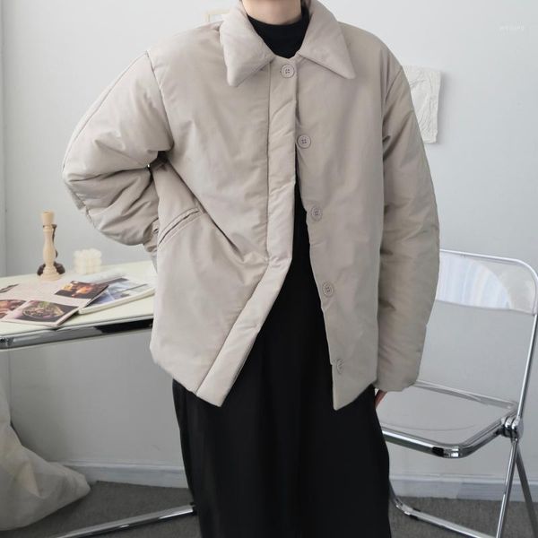 

men's winter padded cotton short thick jacket overcoat male japan korea streetwear vintage casual loose parkas coat outerwear1, Black