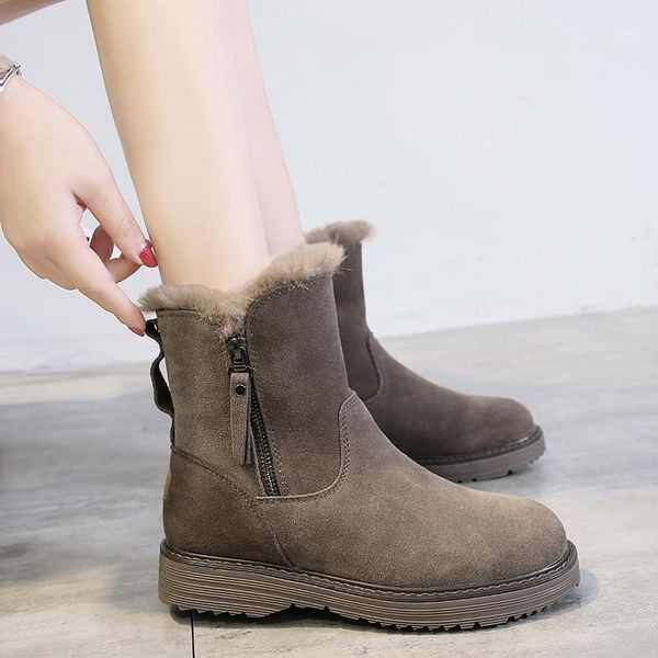 

boots cootelilil women's classic snow fur winter brand womens warm platform ladies suede zip shoes anti-slip cotton shoes1, Black