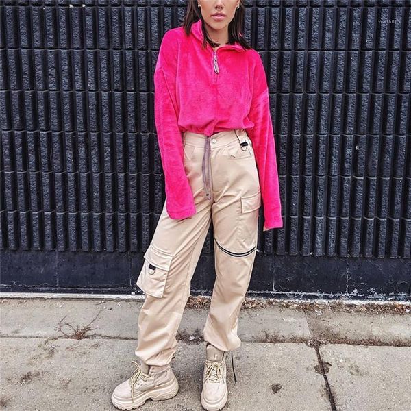 

2020 fashion khaki female high waist joggers cardo women ankle length pants cool black trousers1, Black;white