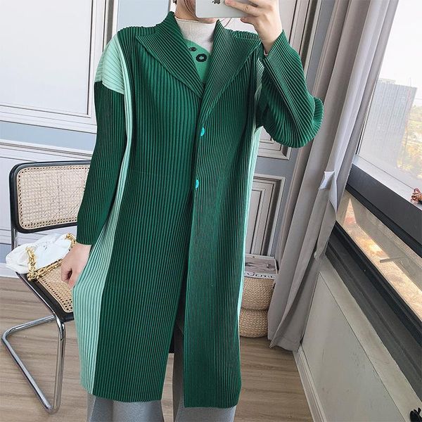 

pleated medium length suit coat for women 2021 new fashion color contrast retro women coat, Black;brown