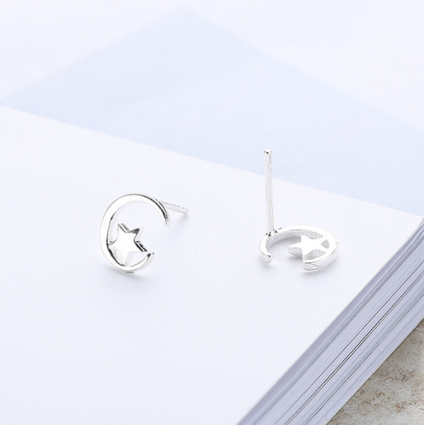 

stud ysk003 beautiful mini design animal moon flower earring studs elegant fashion women jewelry girl gifts silver, Golden;silver