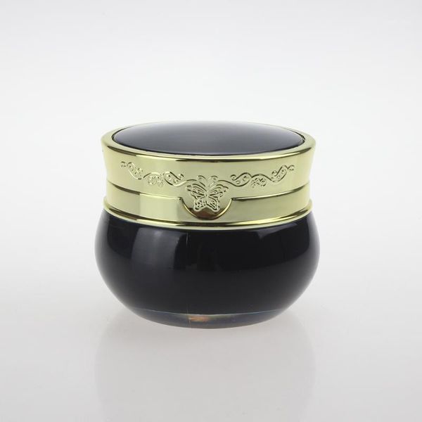 

plastic 50g jar cosmetic,black cream acrylic container with gold cap1
